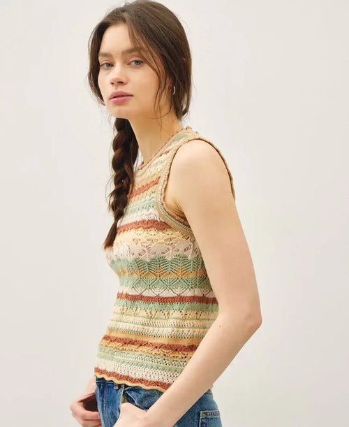 Striped crochet cotton tank top showcasing summer style and breathable crochet cotton fabric