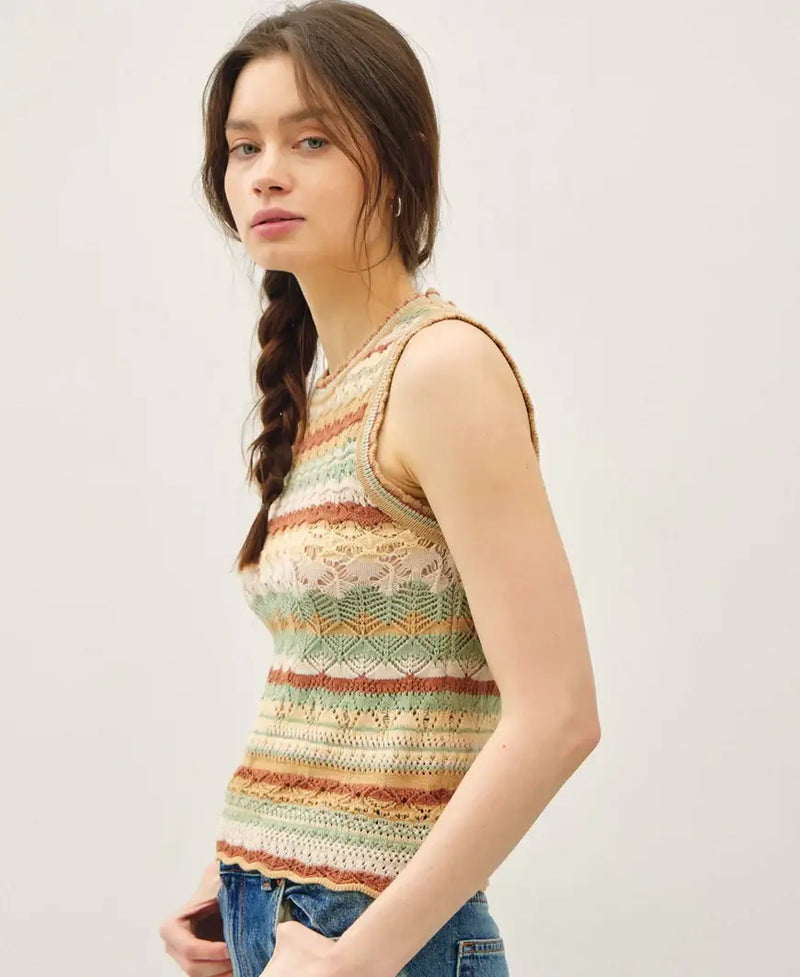 Striped crochet cotton tank top showcasing summer style and breathable crochet cotton fabric