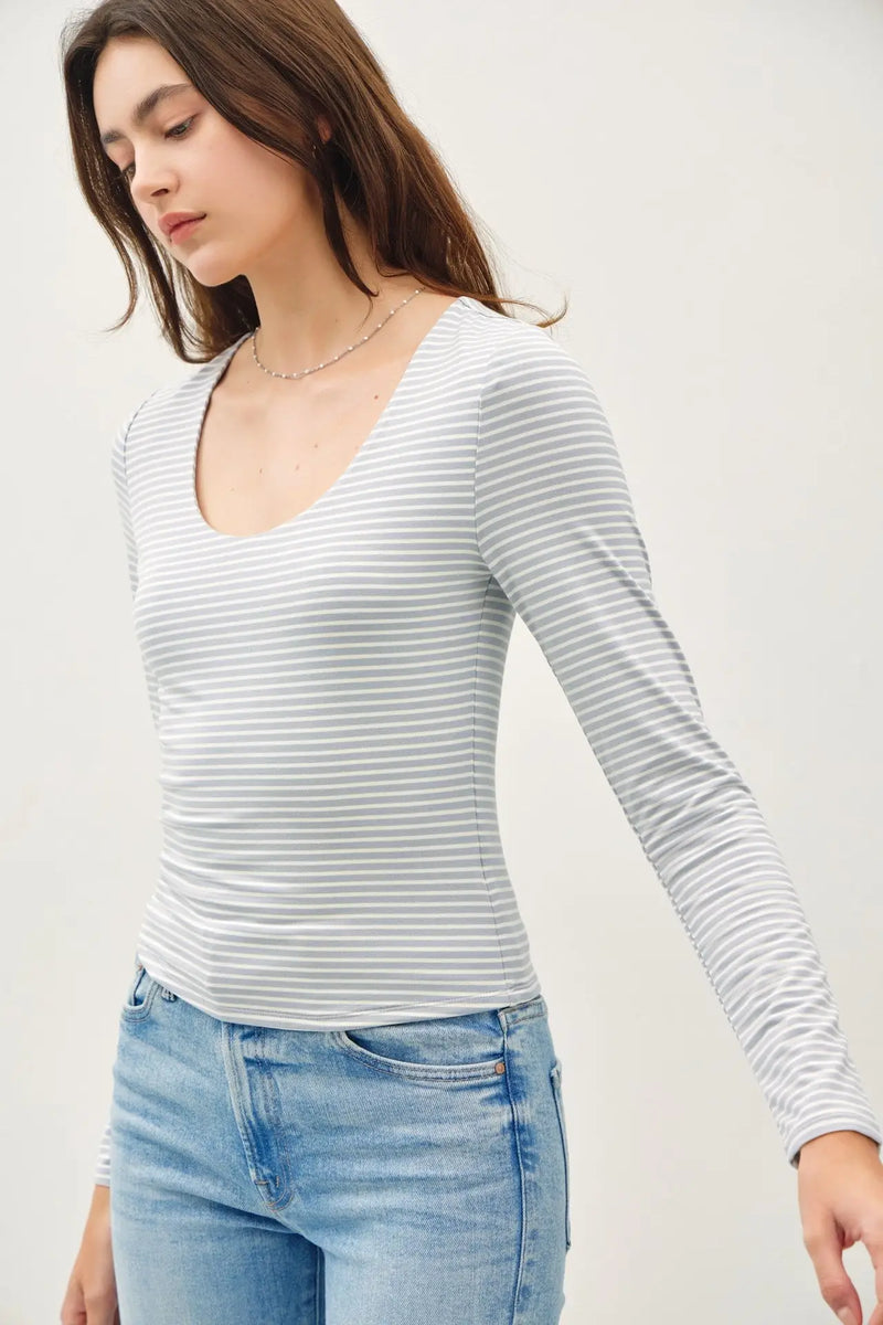 Ultra soft striped long sleeve top with scoop neckline from BASIC ULTRA SOFT collection