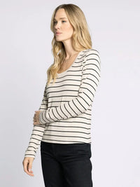 Striped long-sleeved shirt from THREAD AND SUPPLY LAUREN TOP, ideal for women’s boho chic clothing