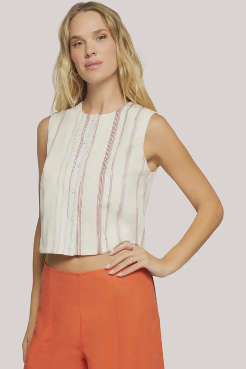 Striped sleeveless crop top from LOST + WANDER COSTA MIRAGE collection, perfect for women’s boho chic clothing at Shop Daisy