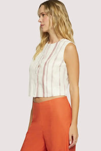 Striped sleeveless crop top from LOST + WANDER COSTA MIRAGE collection, perfect for women’s boho chic clothing at Shop Daisy