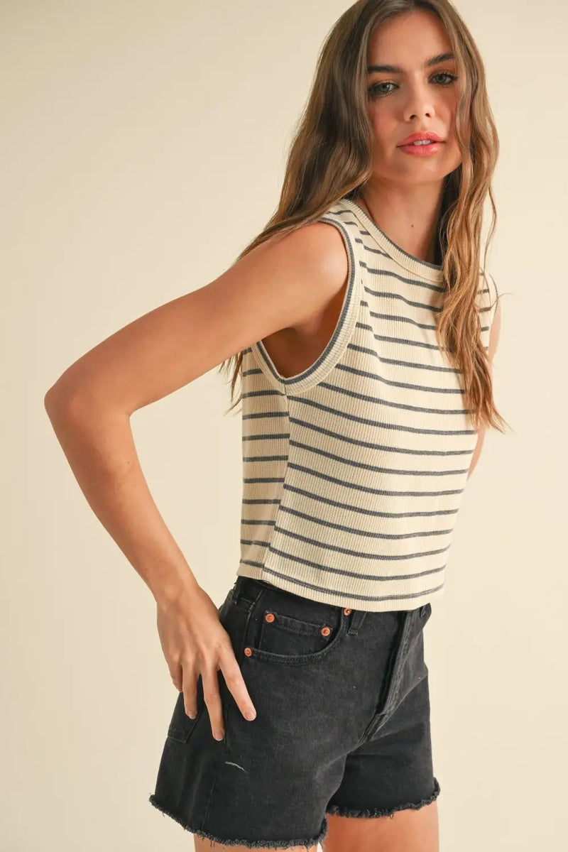 Striped knitted sleeveless top showcasing a casual and stylish design for summer wear