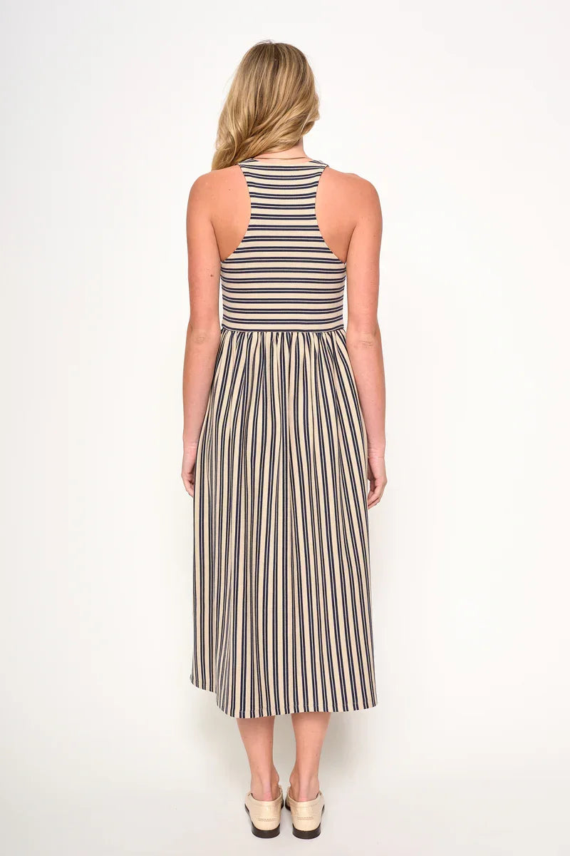 Renzo Muscle Tank Stripe Midi Dress featuring a stylish striped sleeveless design