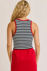 Summer stripe tank top with nautica-inspired red trim featuring classic stripe design