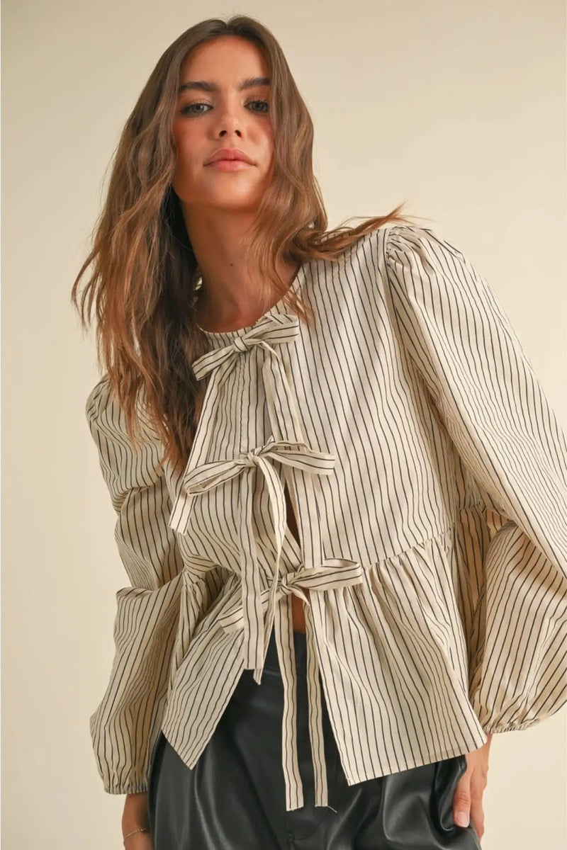 Striped tie-front blouse from Shop Daisy, perfect for women’s boho chic clothing