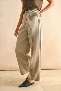 Striped wide-leg linen stripe fabric mixed pants with black mules