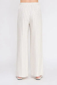 Linen blend striped wide-leg pants with elastic tie waist in stylish design