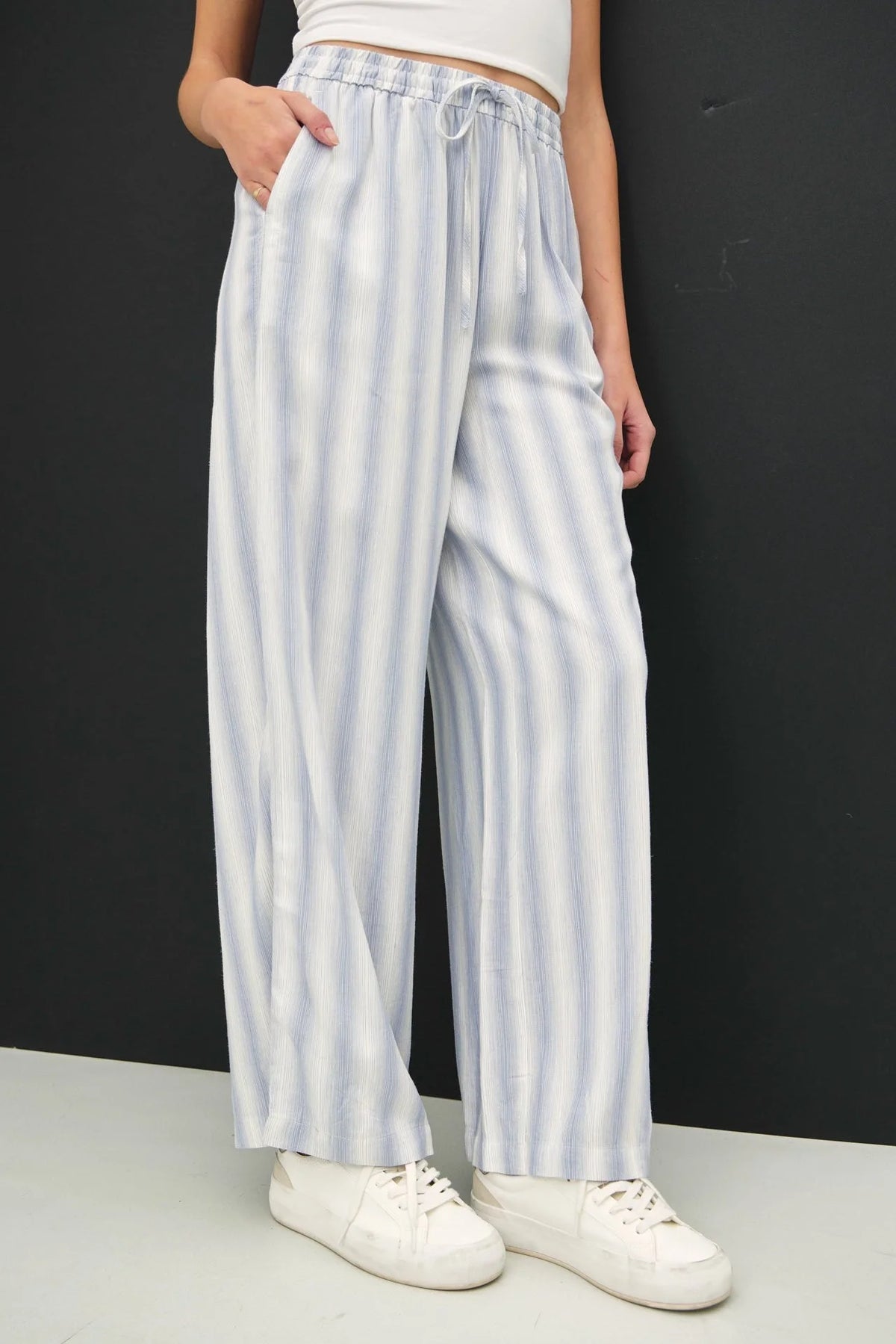 Ombre striped wide-leg pants with drawstring waist, stylish striped wide leg trousers