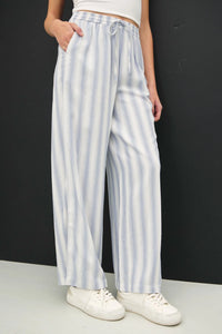 Ombre striped wide-leg pants with drawstring waist, stylish striped wide leg trousers