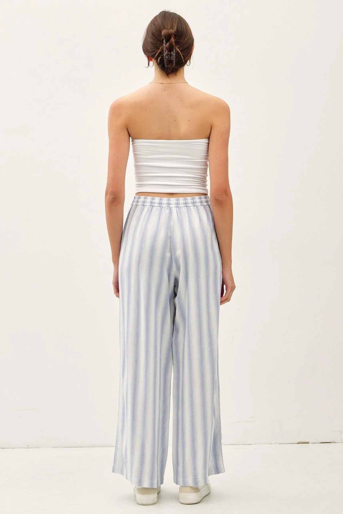 Ombre striped wide-leg pants with drawstring waist, stylish striped wide leg trousers