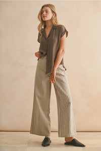Striped stripe fabric mixed pants with relaxed fit and black mules