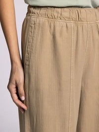 Tan elastic waistband linen womens pants in THREAD & SUPPLY JUNE PANTS collection