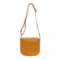 Tan vegan leather crossbody bag with shoulder strap, ANNIE Whipstitch Saddle design