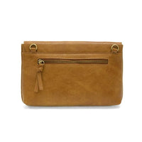 Claudia keyhole envelope crossbody in tan vegan leather with zipper and tassel