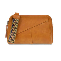 Tan Vegan Leather Gigi Crossbody with Zip Closure and Woven Wristlet Strap