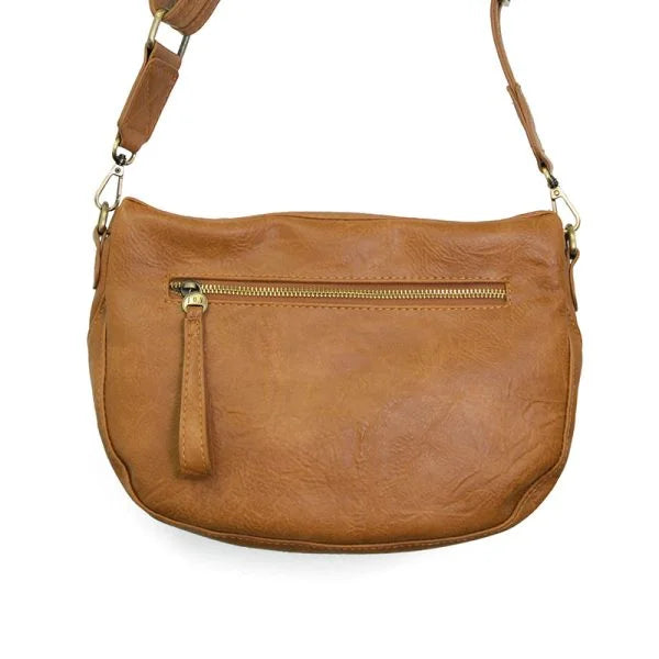 Tan vegan leather Laura contrast strap sling bag with gold zipper