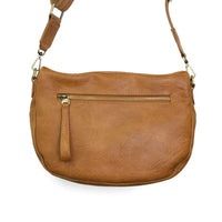 Tan vegan leather Laura contrast strap sling bag with gold zipper