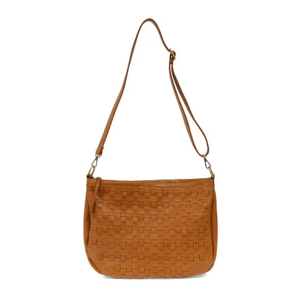 Tan leather KALI WOVEN SLOUCHY HOBO with woven texture and short shoulder strap