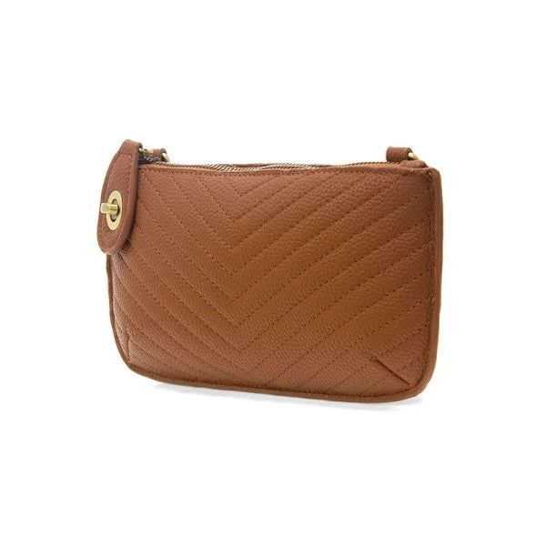 Tan Quilted Leather Mini Crossbody Bag with Credit Card Pockets