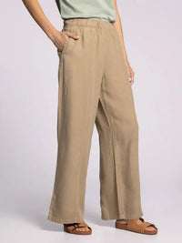 Tan wide-leg linen women’s pants with elastic waistband from THREAD & SUPPLY JUNE PANTS