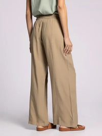 Tan wide-leg linen womens pants with elastic waistband in the THREAD & SUPPLY JUNE PANTS product image