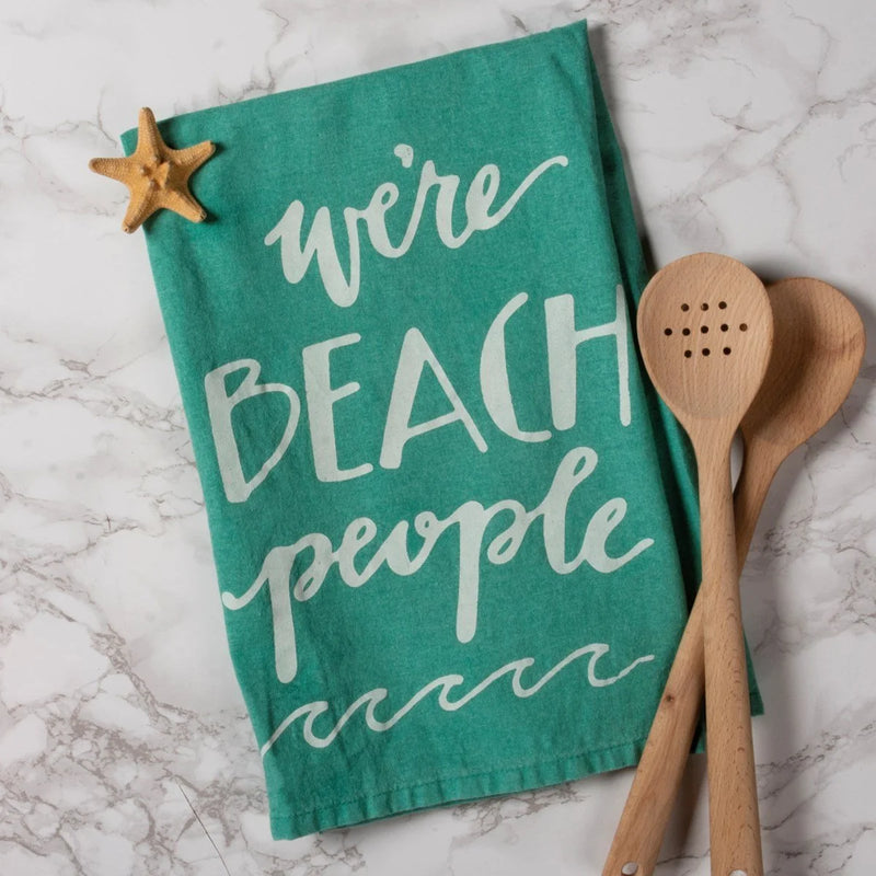 BEACH PEOPLE DISH TOWEL featuring the phrase we’re people for stylish kitchen decor