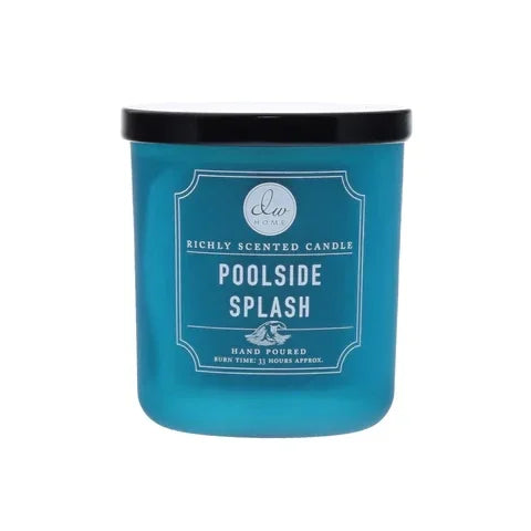 Teal-colored Poolside Splash candle jar exuding refreshing fragrant aroma