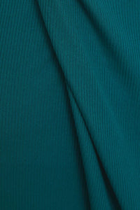 Teal ribbed fabric short sleeve surplice twist midi dress for elegant occasions