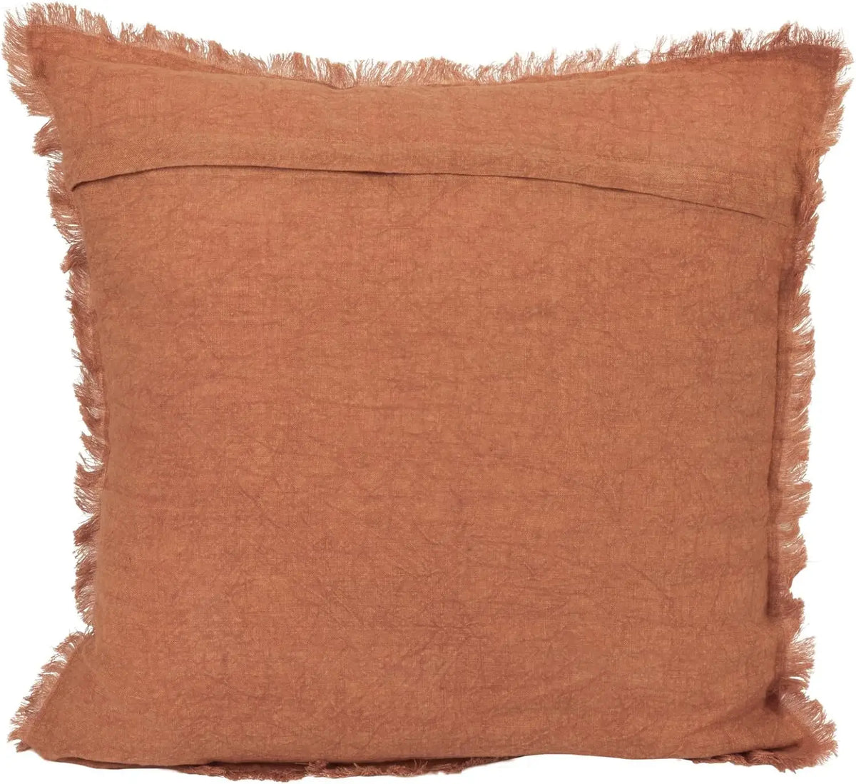 Terracotta stonewashed linen throw pillow with frayed edges from Square Stonewashed Linen