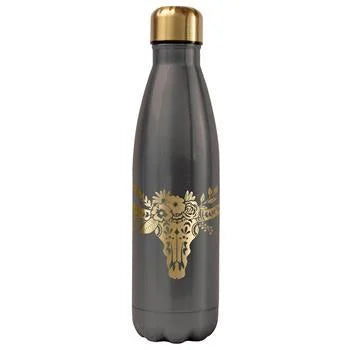 Thermos bottle with gold foil design displayed as LONGHORN WATER BOTTLE