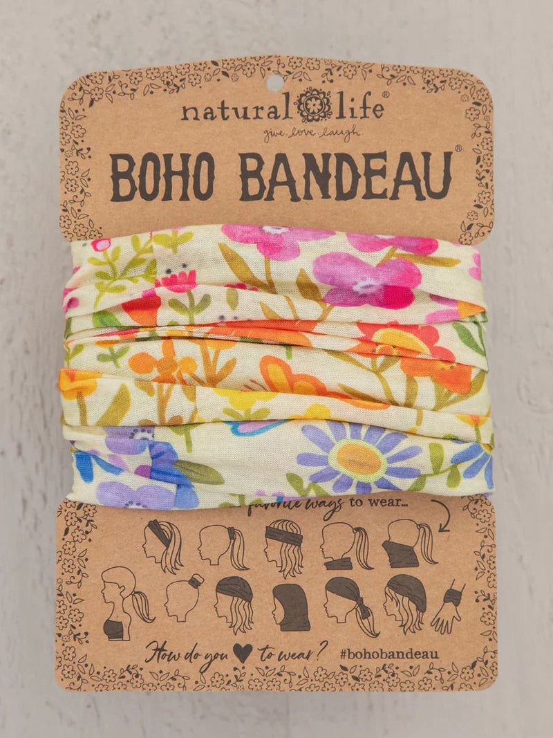 Three hair ties in a package for the Boho Bandeau Rainbow Floral Headband