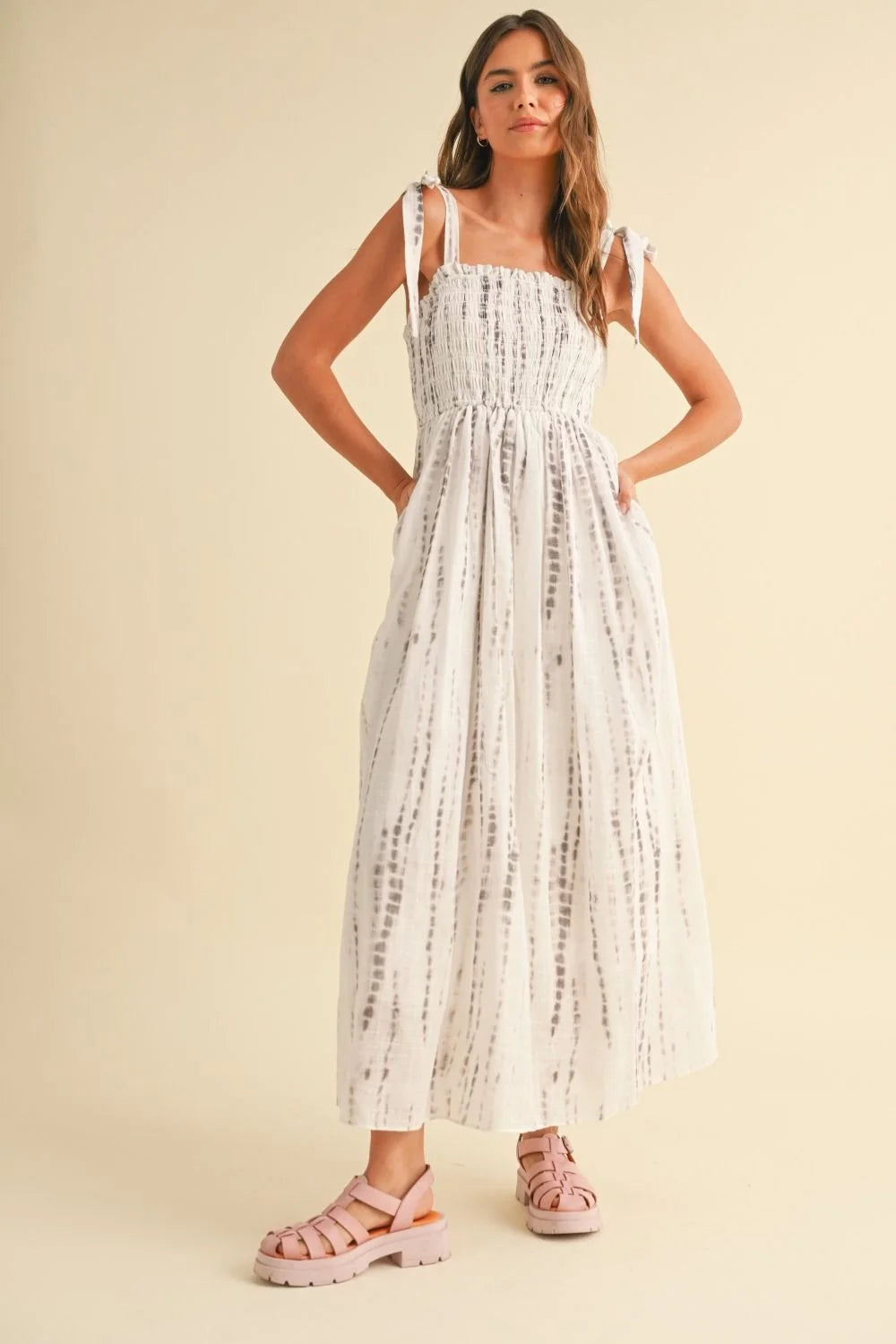 Tie-strap tie-dye maxi dress in women’s boho chic clothing from Shop Daisy