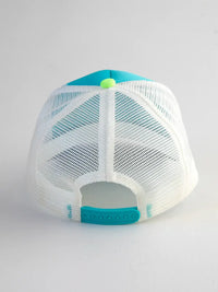 Turquoise and white mesh baseball cap from Daisy Lane, ideal surf trucker hat for women