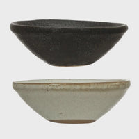 Ceramic stoneware mini bowl set with dark brown and off-white colors and flared rims