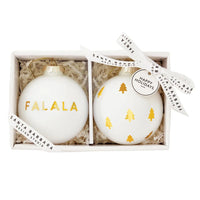 Two elegant glass Christmas ornaments in a gift box from the Christmas ornaments sets