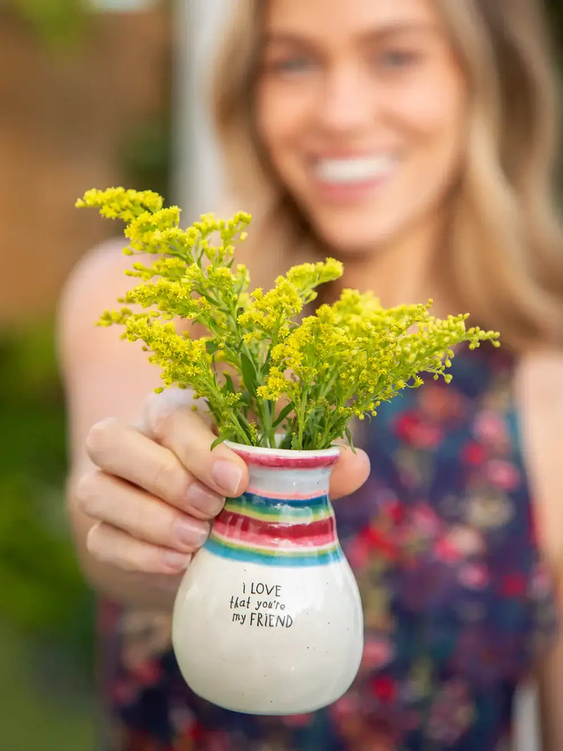 Small vase with yellow flowers from FAVORITE BUD VASE - FRIEND for women’s boho chic clothing