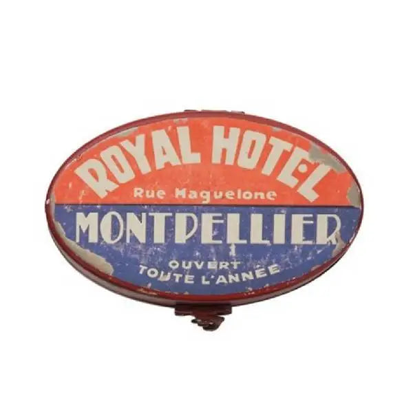 Vintage metal motel sign on Royal Hotel decorative vintage box from Daisy Lane