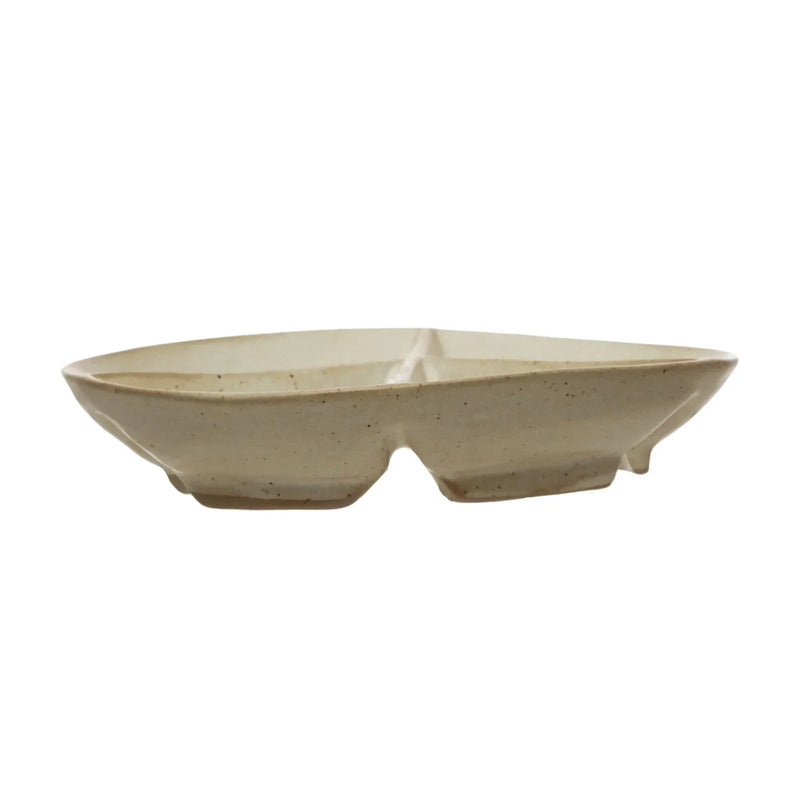 White Stoneware Peace Sign divided dish featuring a small bowl for versatile serving