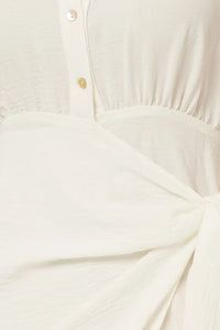 White button-up shirt with gathered detail for a flowy Boho Sleeveless Collar Dress