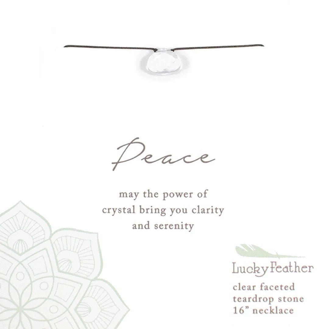 White card featuring a flower design for the Crystal Peace Color Power Necklace