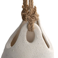 White cement hanging coarse stoneware planter with jute rope hanger for stylish decor