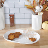 White Pumpkin Plate Large with cookies, featuring a flowy leaf shape in boho style