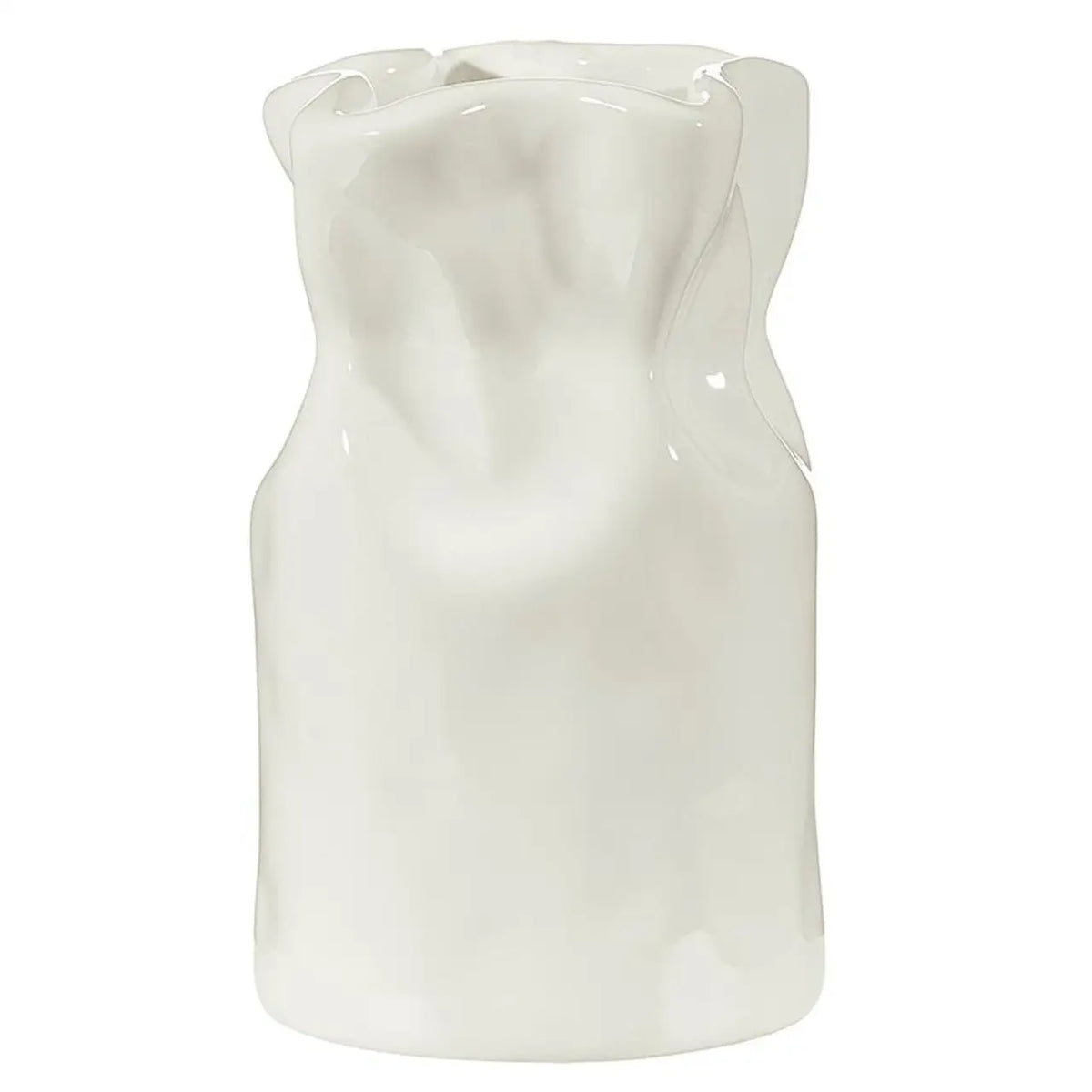 White ceramic vase with a crumpled texture ideal for women’s boho chic clothing decor