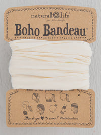 White cotton headband with brown label from FULL BOHO BANDEAU collection