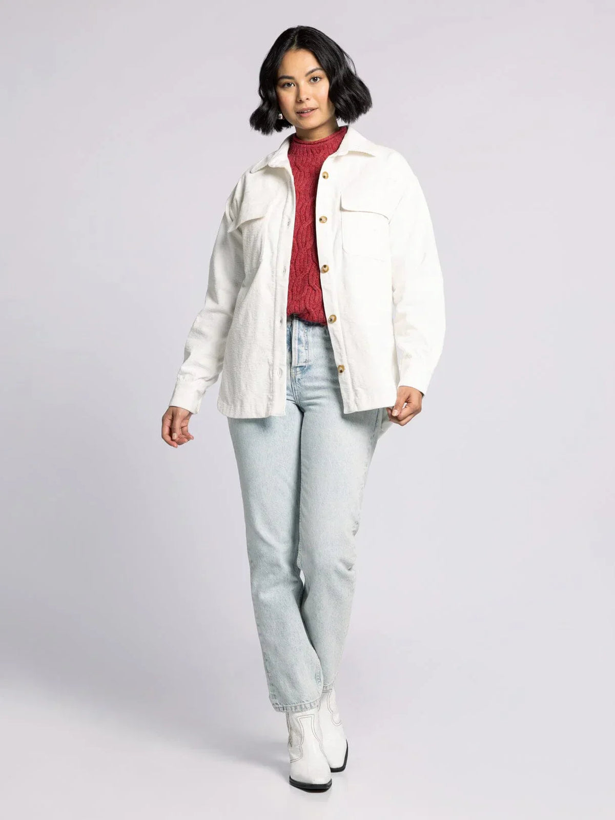 White Thread and Supply Dallas Jacket with button closure and relaxed fit