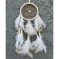 Elegant white Mini Dream Catcher with feathers, beautifully displayed on a wall