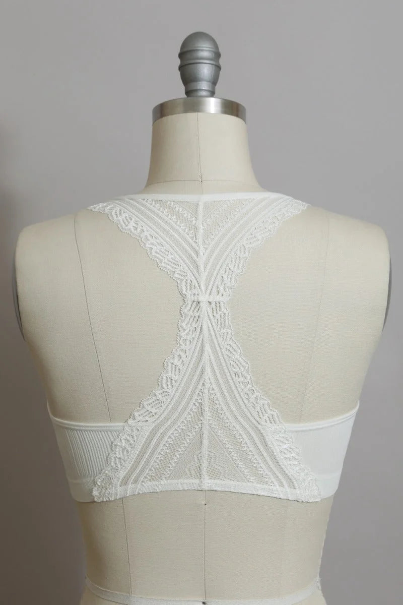 White wedding dress featuring lace back styled with a Lace Racerback Bralette