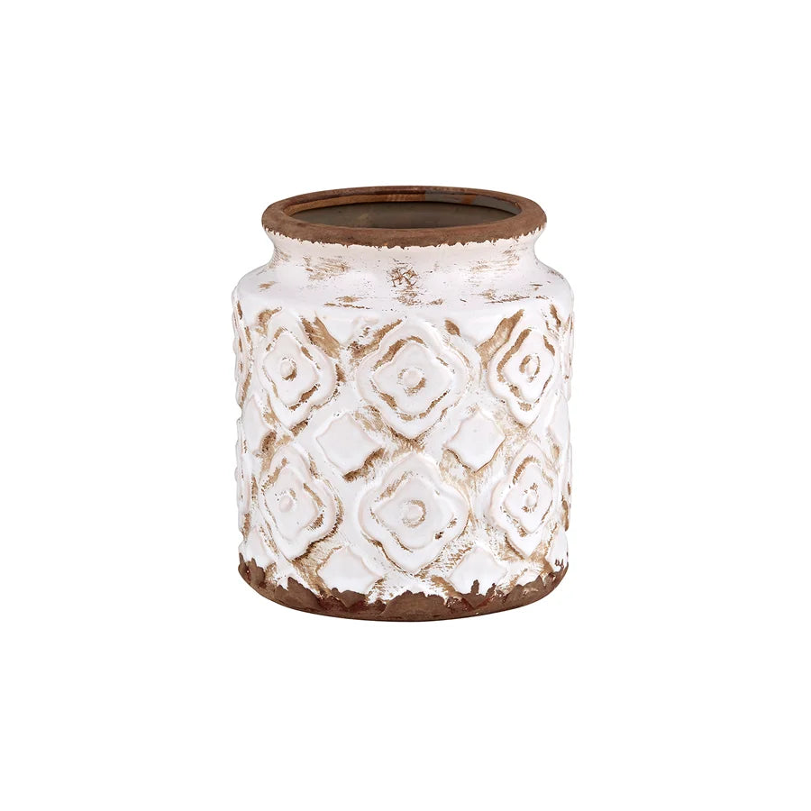 White and gold ceramic candle holder for cream cylinder vase with elegant pattern design