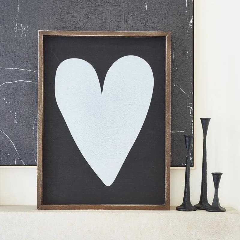 White heart shape on black background in a HEART VALENTINE GIFT wooden wall sign